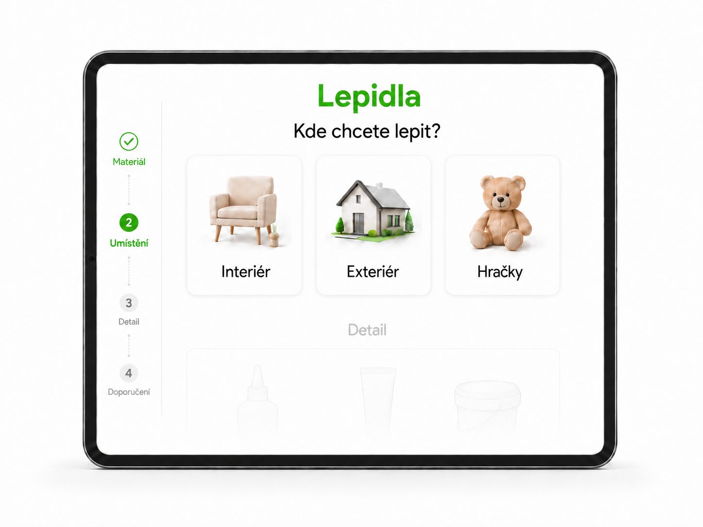Aplikace Hobby Navigator – výběr produktu na tabletu